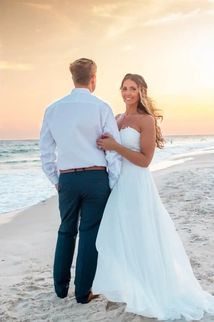 Happy wedding couple on Gulf Shores Beach